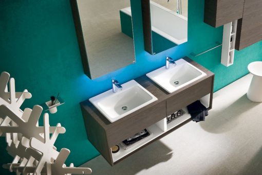 B201 32 - Mobile arredo bagno design doppio lavabo L.144 cm personalizzabile COMPAB