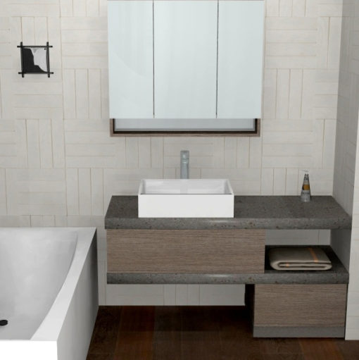 B201 78 - Mobile arredo bagno design in top pietra L.130 cm personalizzabile COMPAB