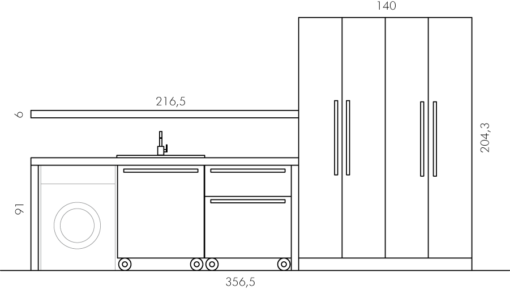 L04 - Mobile lavanderia L 216,5+140+140 x P 63/50/20,8 cm personalizzabile COMPAB
