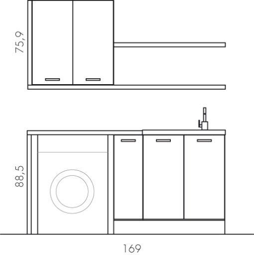 L016 - Mobile lavanderia L 169 x P 51/20,8 cm personalizzabile COMPAB
